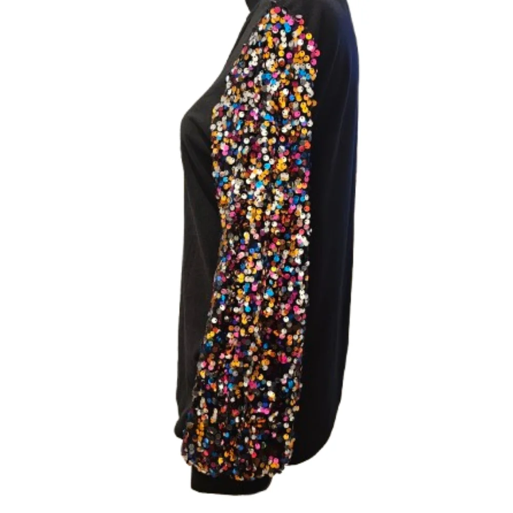 Black Sequin Sleeve Women's Top. NWOT - Picture 4 of 6